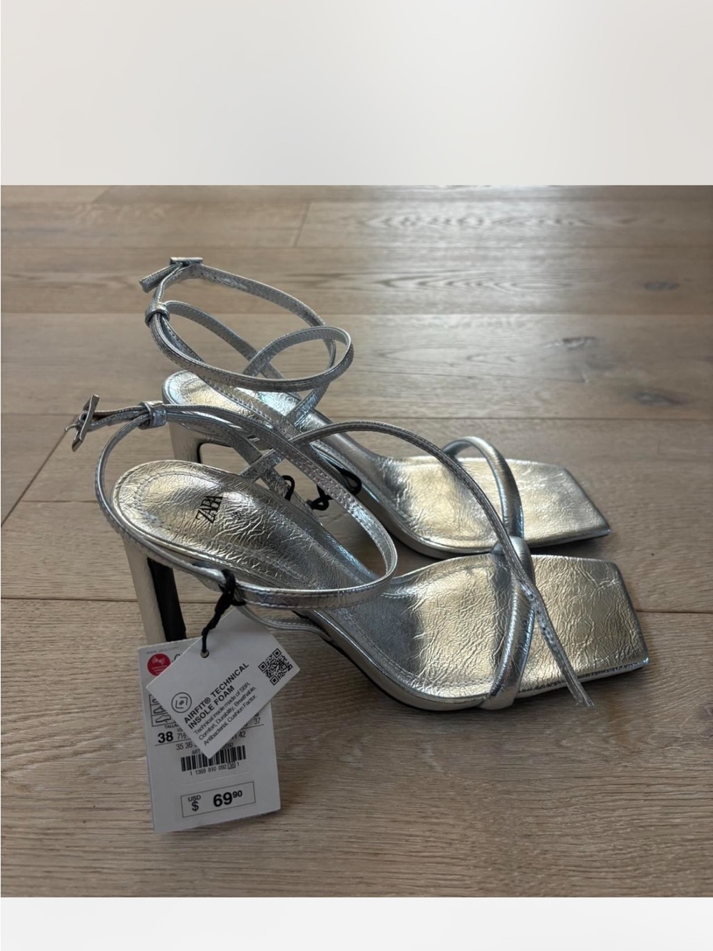 Zara Metallic Silver Strappy Stiletto Sandals